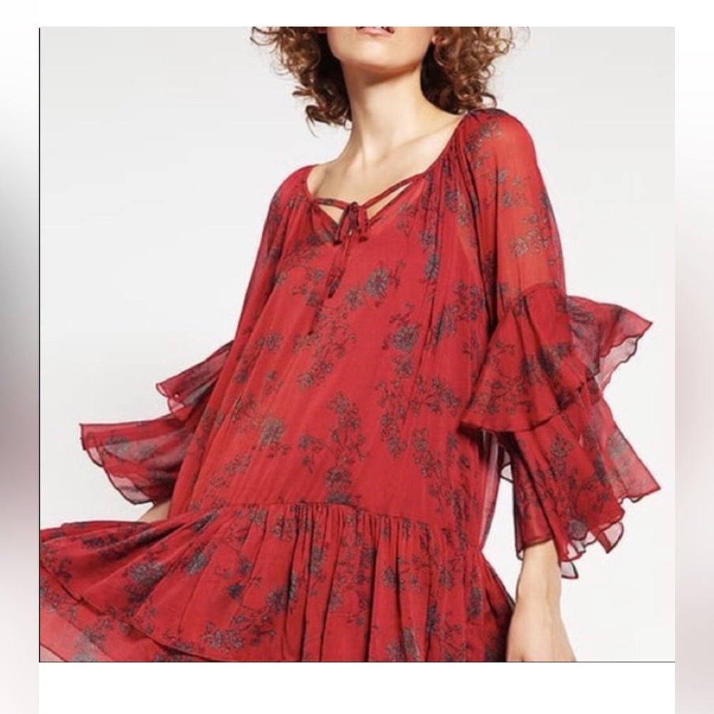 Free People Burgandy Sheer Dress with Attached Slip Size XS